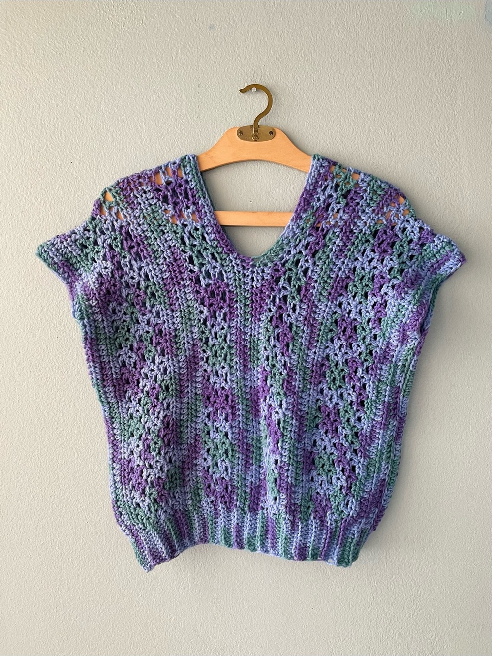 🌱5/$25🌱 Handmade | Knitted Blue & Purple Retro Vintage Short-Sleeve Blouse Top